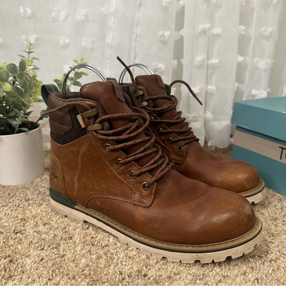 Toms Men’s Ashland 2.0 Waterproof Topaz Brown Leather Boots - Picture 3 of 8